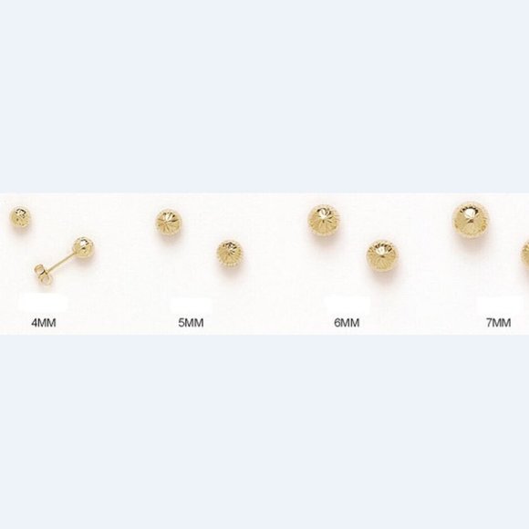 Solid 14k Yellow Gold Half Diamond Cut Ball Stud Push Back Butterfly Earrings - Picture 2 of 6